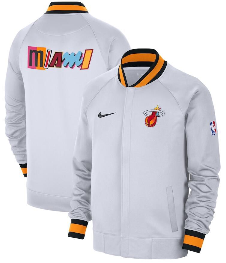 Men Miami Heat White Nike City Edition Full Zip Jacket 2023 NBA Jersey->denver nuggets->NBA Jersey
